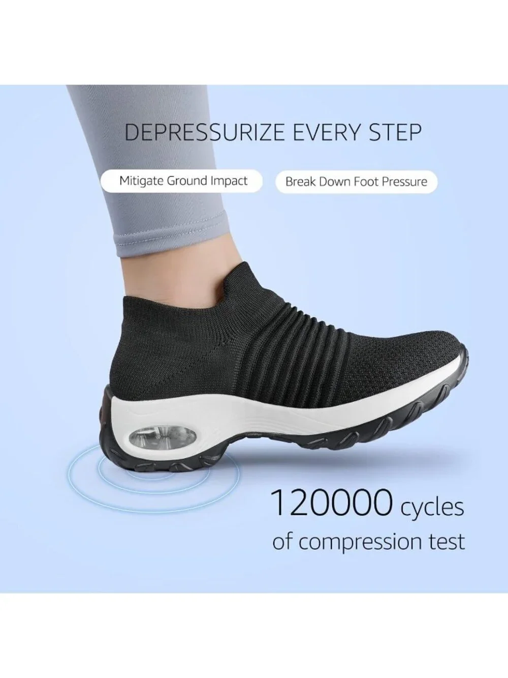 Women's Black White Arch Support Non Slip Breathable Knit Upper Sneaker Shoes